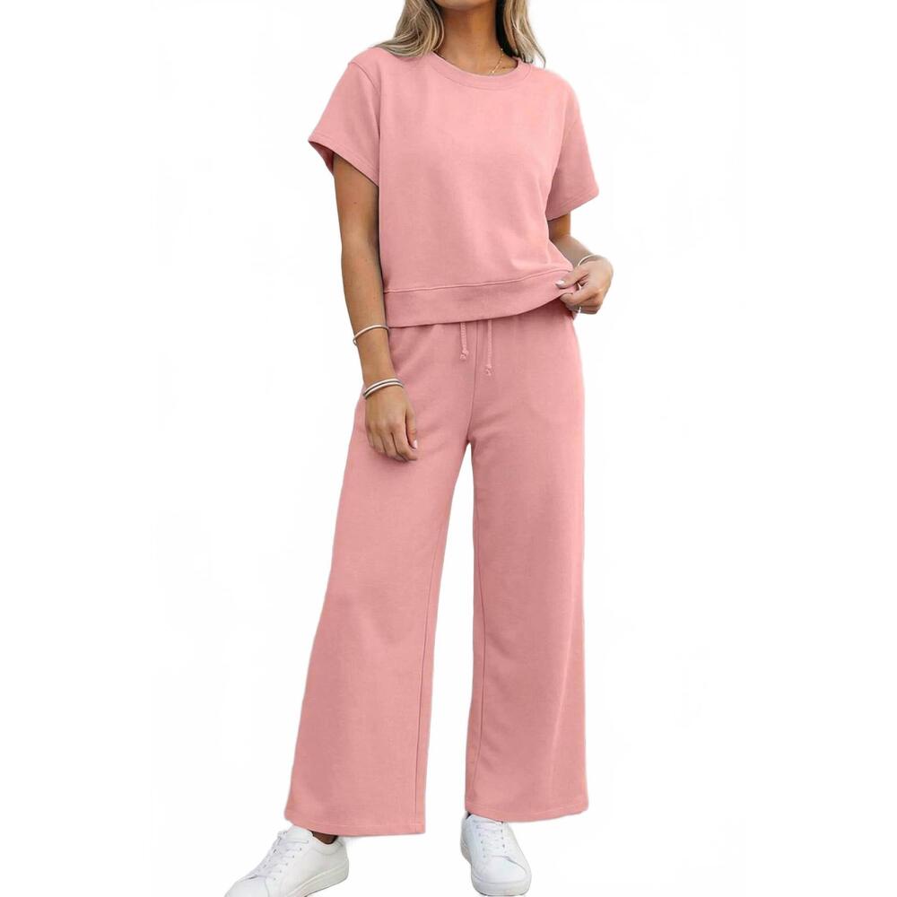 NEW AAPPARELLA soft lounge wide leg two-piece set in pink